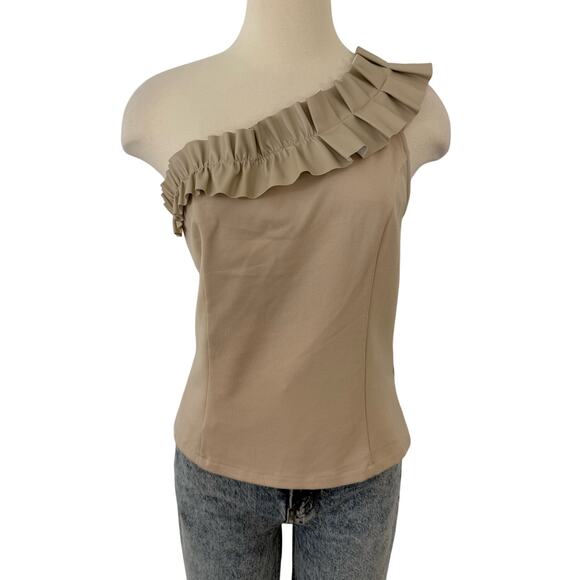 Anthropologie Sunday in Brooklyn One Shoulder Ruffle Cropped Top L NWT - Picture 1 of 9